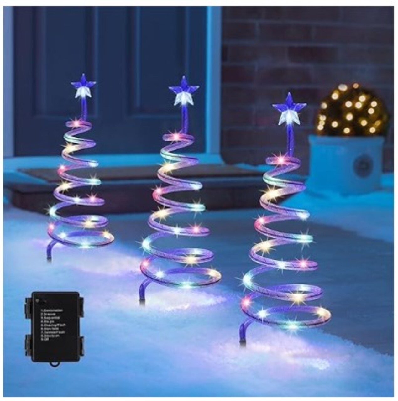 Lighted Spiral Christmas Trees 3 Pcs, 15 Inch Outdoor Light Up Xmas Pathway Markers with Colourful Lights, 8 Modes & Timer, Battery Powered Christmas Path Lights for Patio Yard Walkway Driveway